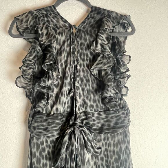 America & Beyond Sheer  Maxi Dress Swim Cover Up Animal Print XL High slit Beach - Picture 4 of 14